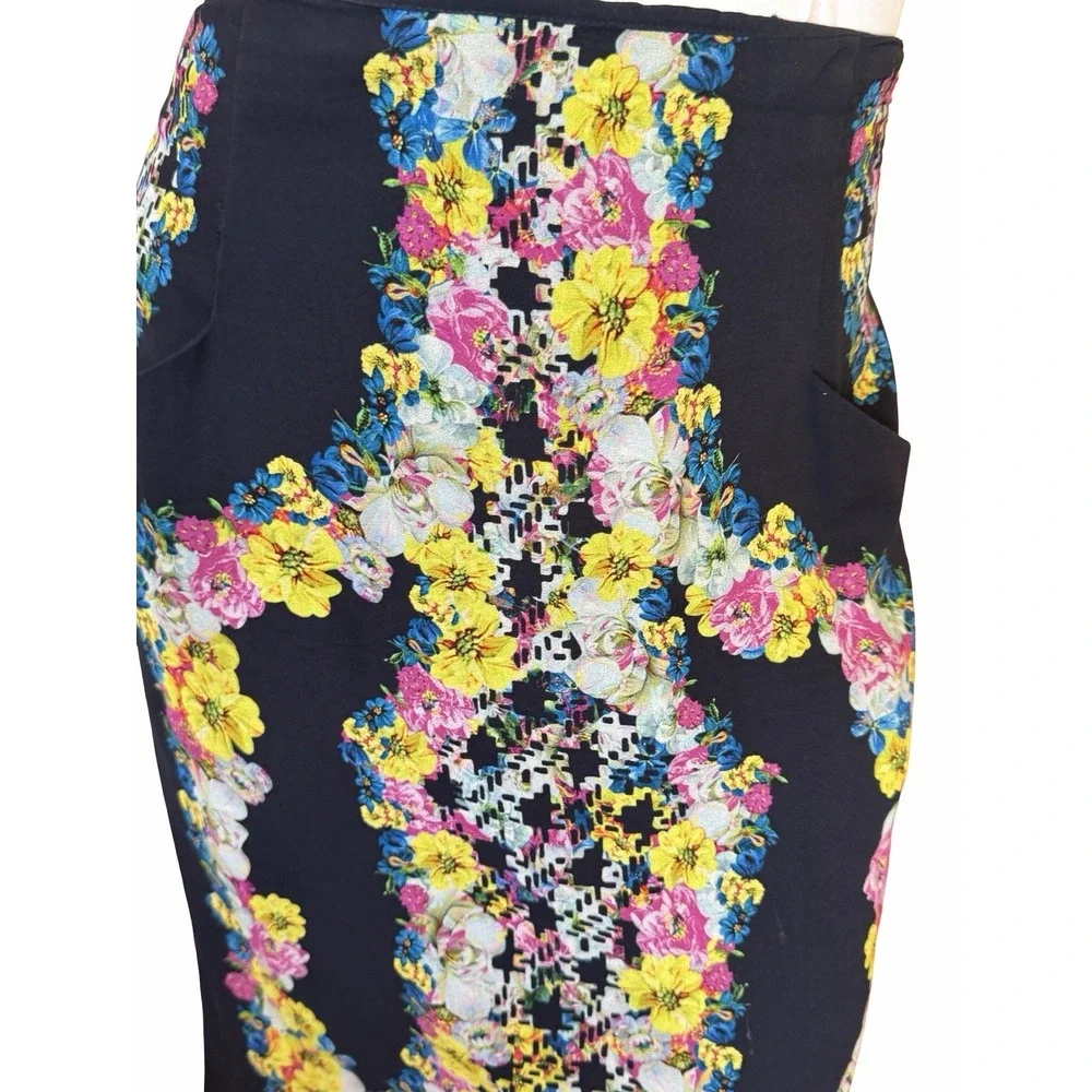 Erdem Skirt Women's 12 Pencil Silk Black Floral Digital Whimsical Dark Romance